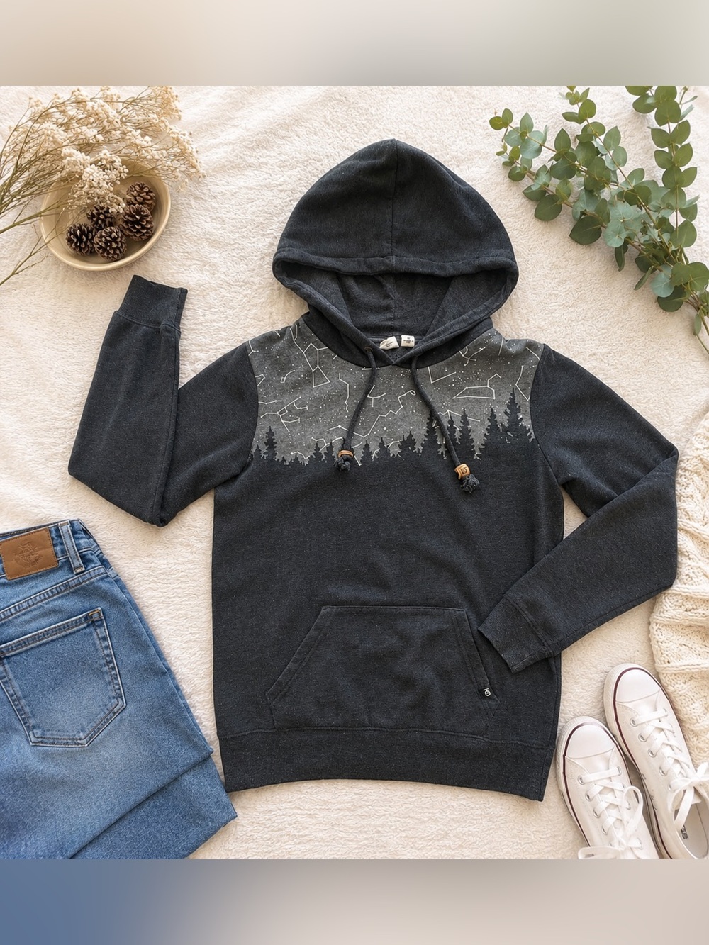 tentree Constellation Juniper Hoodie Black Organic Cotton Recycled M